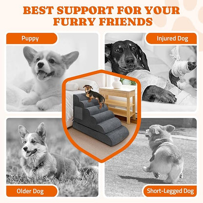 Dog Stairs for High Bed: Foam Pet Stairs for Dogs to Get on Bed Couch 24" Tall 6 Tiers,