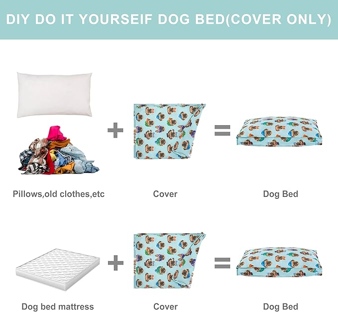 Dog Bed Cover, Waterproof Dog Bed Replacement Cover with Zipper, Oxford Removable Pet Bed Mattress Protector for Outdoor Use, 36Lx27Wx3H in, Bed Cover Only, Bulldogs in Hats Pattern