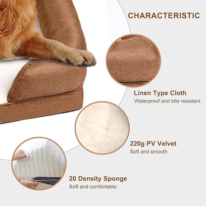 35"x27"x7" Dog Beds for Extra Large Dogs - Washable Orthopedic Dog Beds with Soft Bolster, Heavy Duty Dog Bed Chew Resistant with Removable Cover(Brown, Large)