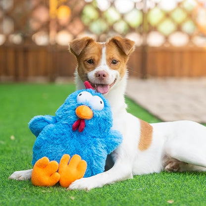 Best Pet Supplies Mrs. Cluck Interactive Squeaky Plush Toy for Small and Medium Breed Puppies or Dogs – Mrs. Cluck (Blue)