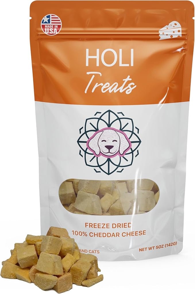 HOLI Freeze Dried Cheddar Cheese Dog Treats - 100% All Natural - Human Grade, Single Ingredient, Lactose Free - Grain Free, Gluten Free, Soy Free – (5 Ounce)