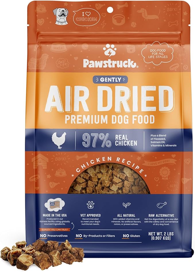 Pawstruck All Natural Air Dried Dog Food w/Real Chicken - Grain Free, Made in USA, Non-GMO & Vet Recommended - High Protein Limited Ingredient Wholesome Full-Feed - for All Breeds & Ages - 2lb Bag