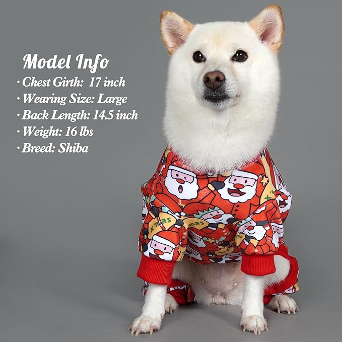 KYEESE Christmas Dog Pajama for Medium Dogs Soft Material Stretchable Dog Pajamas Onesie Dog Apparel, Santa Claus, XX-Large