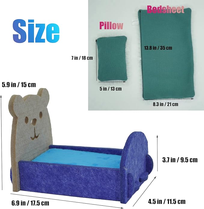 Felt Hamsters Bed, Small Animal Bed with Soft Mat, Small Pets Gift for Small Chinchilla Hamsters Hiding Sleeping(Blue)