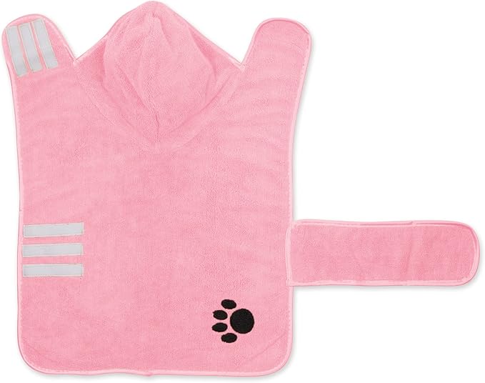 Bone Dry Pet Robe Collection, Embroidered Absorbent Microfiber Bath Robe with Adjustable Closure, for Dogs & Cats, Medium, Pink