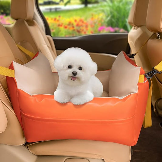 Dog Car Seat for Small Dogs Waterproof Travel Dog Bed for Car Backseat Pet Car Seat(Orange 25 lbs)