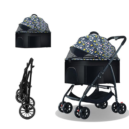 Pet Stroller 3 in 1 Folding Lightweight Dog Stroller with Detachable Carrier & Storage Basket 4 Wheels