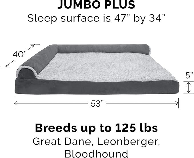 Furhaven Memory Foam Dog Bed for Large Dogs w/ Removable Bolsters & Washable Cover 125 lbs