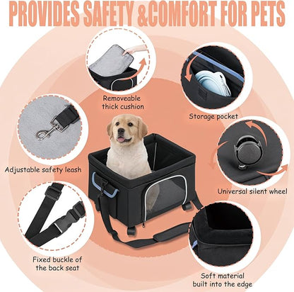 4-in-1 Dog Car Seat and Cat Carrier with Removable Wheels Booster Car Seats for Small Dogs Cats Comes with Shoulder Strap Clip-On Safety Leash and Thickened Pads, Pet Travel Carrier Bed up to 20 lbs