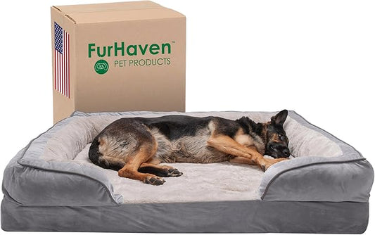 Furhaven Memory Foam Dog Bed for Large Dogs w/ Removable Bolsters & Washable Cover 125 lbs