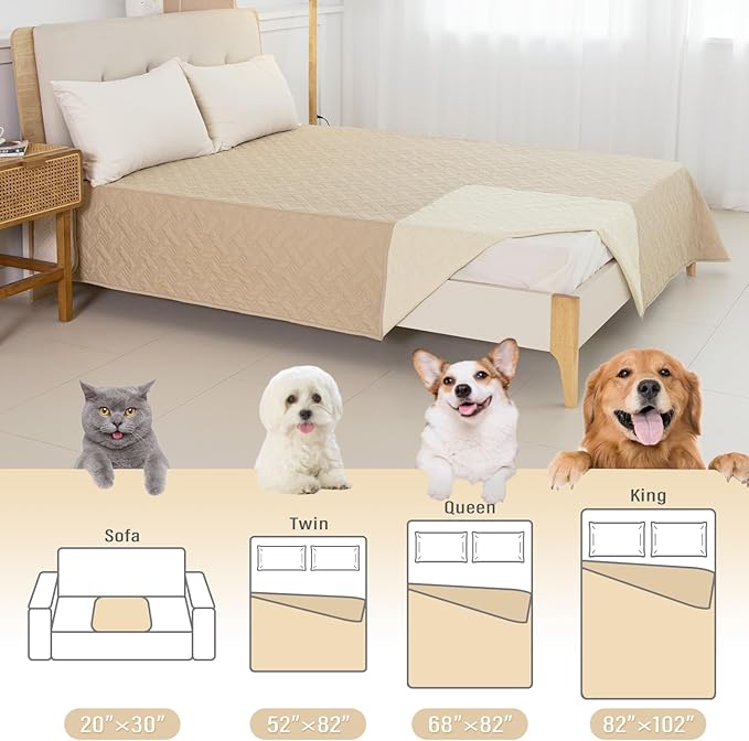 Dog Bed Cover for Pets Blankets Rug Pads for Couch Protection Waterproof Bed Covers Dog Blanket Furniture Protector Reusable Changing Pad (Ivory+Beige, 82"x82")