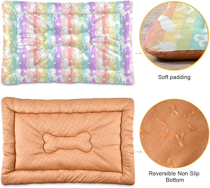 Rainbow Unicorn Pet Bed Pad Soft Dog Bed Mat with Anti-Slip Bottom 24 * 18inches