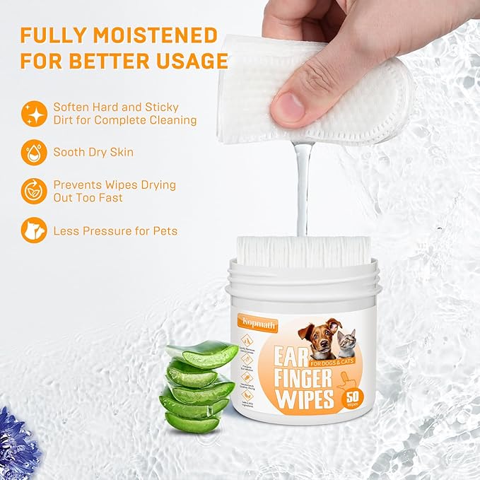 Ear Cleaner Finger Wipes for Dogs & Cats 100 Disposable