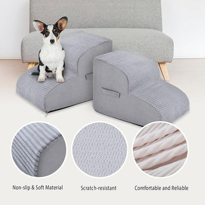High Density Foam Dog Stairs Steps 13.7’’ Non-Slip 2-Tiers (Grey)