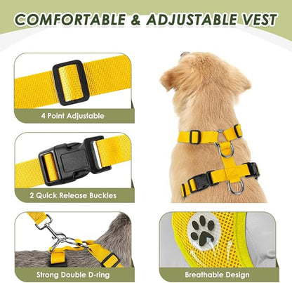 SlowTon Dog Seat Belt Harness for Car, Dog Car Harness Adjustable Mesh Breathable & Dog Seatbelt Safety Tether with Elastic Bungee for Small Medium Large Pets(Yellow, Double Clip, XS)