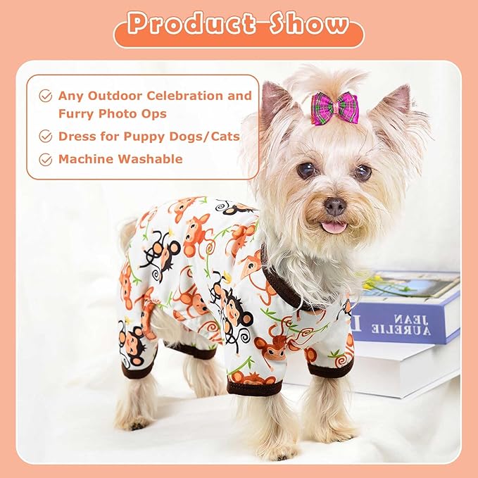 Dog Pajamas Pjs Spring Summer Dog Clothes for Small Dogs Girl Boy Soft Stretchy Puppy Clothes Onesie Cat Pet Jammies Outfit (Monkey, Small)