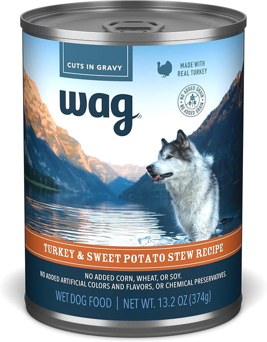 Amazon Brand - Wag Stew Canned Dog Food, Turkey & Sweet Potato Recipe, 13.2 oz Can (Pack of 12)