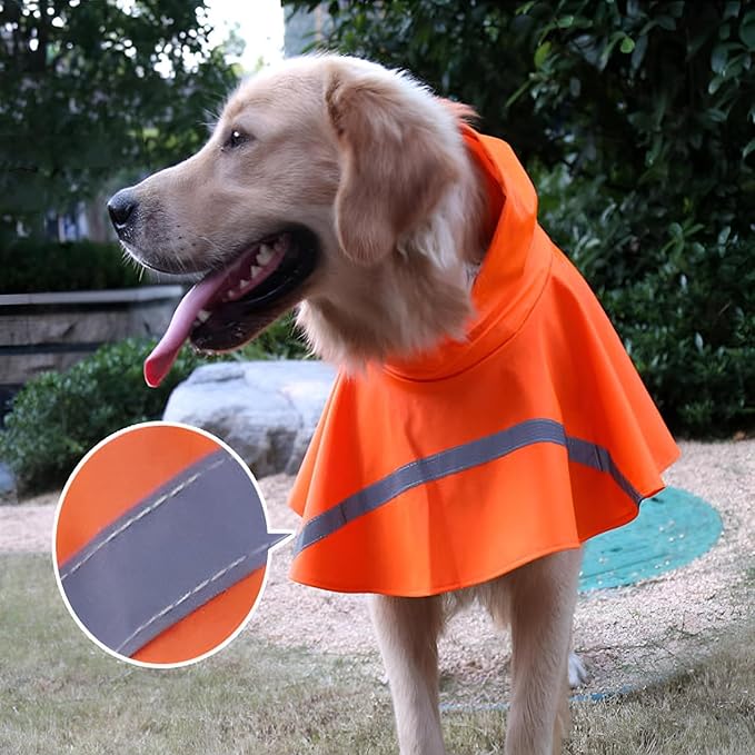 NACOCO Large Dog Raincoat Adjustable Pet Water Proof Clothes Lightweight Rain Jacket Poncho Hoodies with Strip Reflective (XXXL