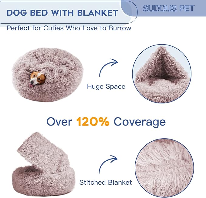 suddus Large Dog Bed with Blanket Attached 36''