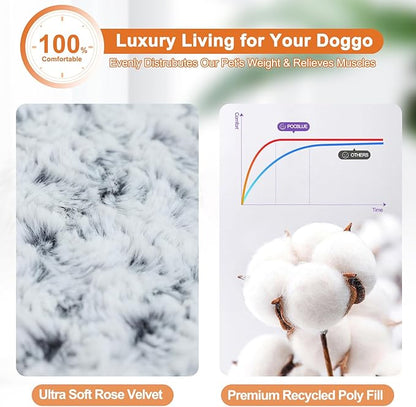 POCBLUE Deluxe Washable XL Dog Bed Dog Crate Mat 42 inch Comfy Fluffy Kennel Pad Anti-Slip for Dogs Up to 90 lbs 42" x 28", Grey