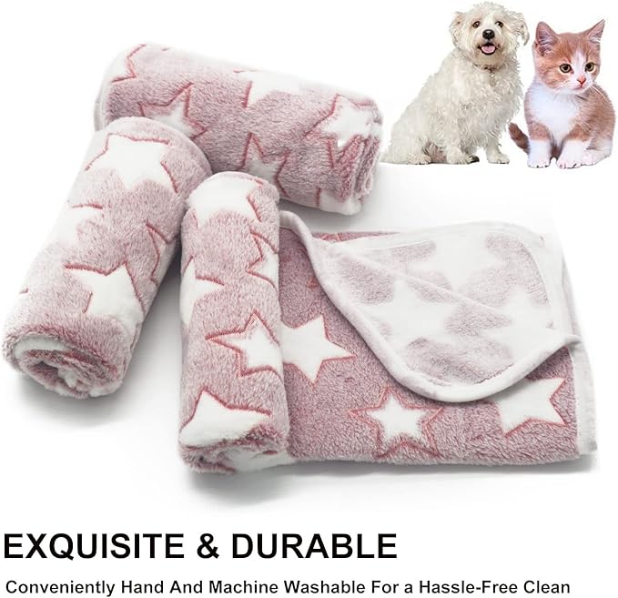 1 Pack 3 Puppy Blankets Super Soft Warm Sleep Mat Cute Star Print Throw Blanket Premium Warm Fleece Flannel Pet Blanket Dog Blankets for Small Dogs Puppy Cat,Small(23"x15")