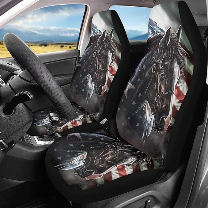Horse American Flag Seat Covers Decorative Accessories for Cars Trucks SUV 2-Pack Car Seat Covers Car Accessories Auto Interior Covers for Truck Van SUV