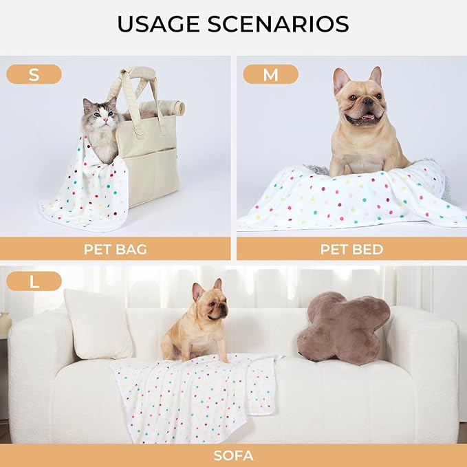 1 Pack 3 Blankets Super Soft Cute Dot Pattern Pet Blanket Flannel Throw for Dog Puppy Cat Beige/Brown/Pink Medium