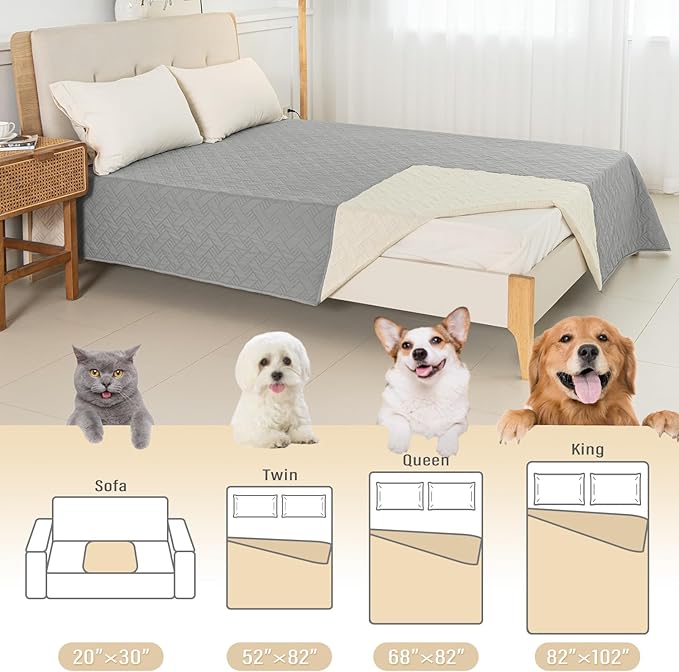 Dog Bed Cover for Pets Blankets Rug Pads for Couch Protection Waterproof Bed Covers Dog Blanket Furniture Protector Reusable Changing Pad (Light Grey+Ivory, 82"x102")