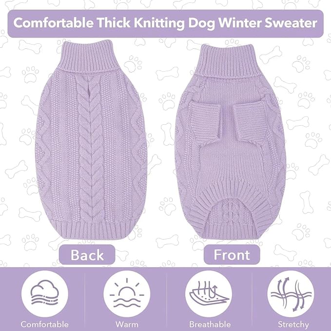 Small Knit Dog Sweater, Fall Puppy Sweaters Boys Girls, Dog Sweatershirt with Harness Hole, Halloween Sweater for Small Dogs, Thick Pullover Doggie Costumes for Toy Poodle, Yorkie, Purple S