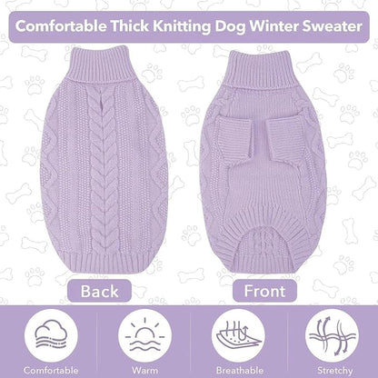 Small Knit Dog Sweater, Fall Puppy Sweaters Boys Girls, Dog Sweatershirt with Harness Hole, Halloween Sweater for Small Dogs, Thick Pullover Doggie Costumes for Toy Poodle, Yorkie, Purple S