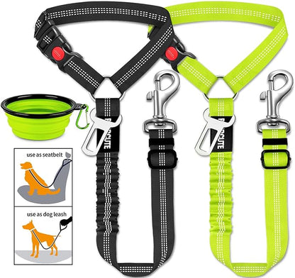 3 Piece Set Dog Seat Belt Retractable Dog Car Seatbelts Adjustable Pet Seat Belt for Vehicle Headrest Restraint Adjustable Heavy Duty & Elastic & Durable Car Harness for Dogs