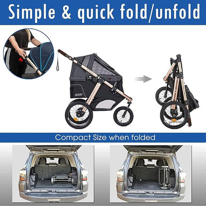 HPZ Pet Rover Run Performance Jogging Sports Stroller with Comfort Rubber Wheels/Zipper-Less Entry/1-Hand Quick Fold/Aluminum Frame for Small/Medium Dogs