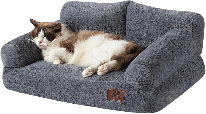 Hollypet Fluffy Plush Dog Cat Pet Sofa Couch Soft Calming Pet Beds for Medium Small Cats and Dogs