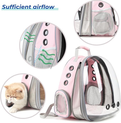 LOLLIMEOW Pet Carrier Backpack, Bubble Backpack Carrier, Cats and Puppies,Airline-Approved, Designed for Travel, Hiking, Walking & Outdoor Use (Front Expandable-Pink)