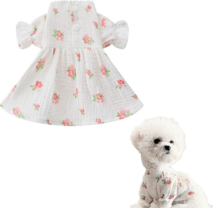 Floral Dog White Dress for Small Dog Girl