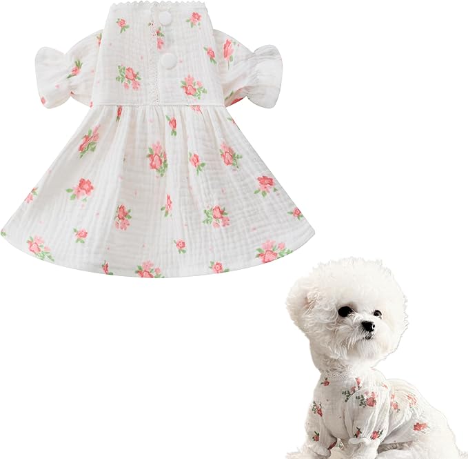 Floral Dog White Dress for Small Dog Girl