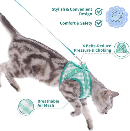 Supet Cat Harness and Leash Set for Walking and Small Dog Soft Mesh Plaid Harness Adjustable Vest with Reflective Strap Comfort Fit for Pet Kitten Puppy Rabbit