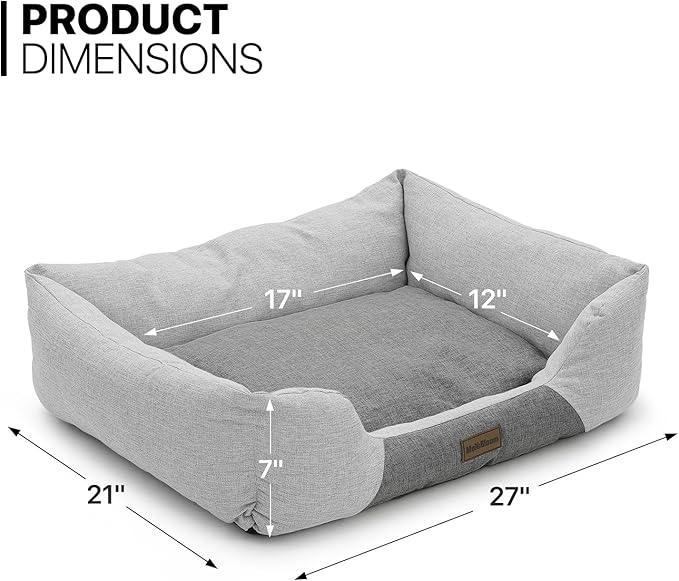 MoNiBloom 27"x21"x7" Dog Beds for Medium Small Dogs Machine-Washable Linen-Like Fabric Pet Beds Warming Cozy Soft Bed for Dogs and Cat