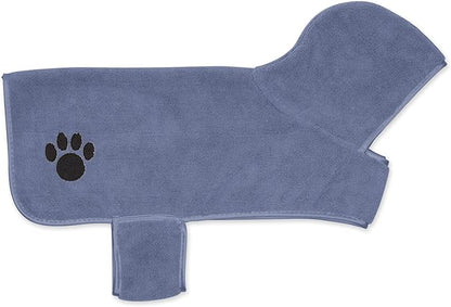 Bone Dry Pet Robe Collection, Embroidered Absorbent Microfiber Bath Robe with Adjustable Closure, for Dogs & Cats, Medium, Stonewash Blue