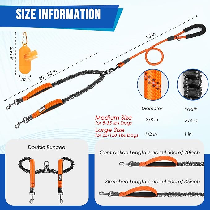Lukovee Double Dog Leash 360° Swivel