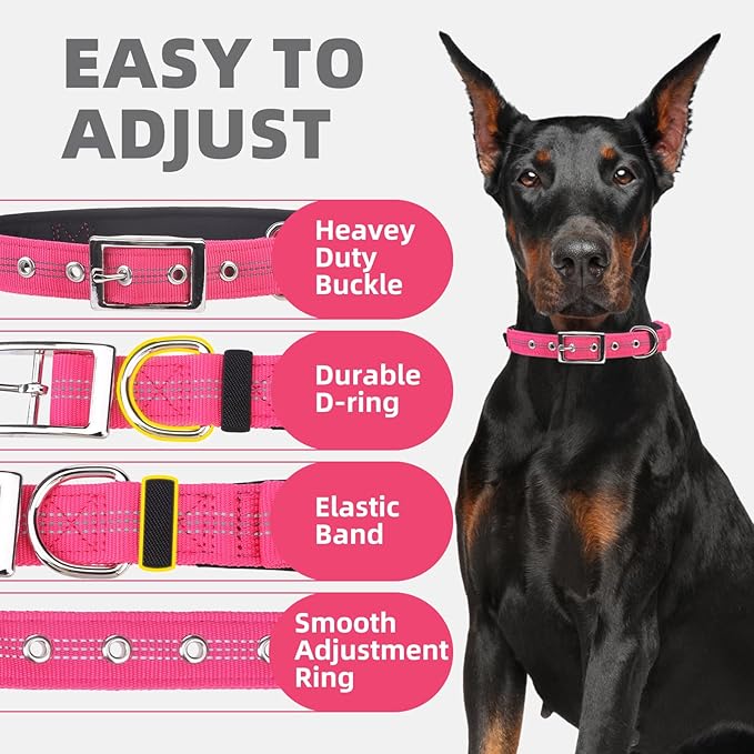 PUPTECK Heavy Duty Dog Collar with Handle Bungee for Small Medium Large Dogs