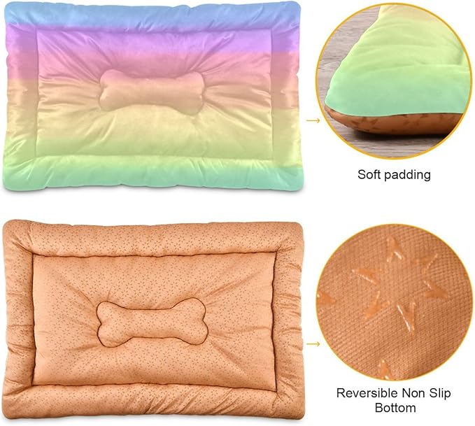 Rainbow Pastel Pet Bed Pad Soft Dog Bed Mat with Anti-Slip Bottom