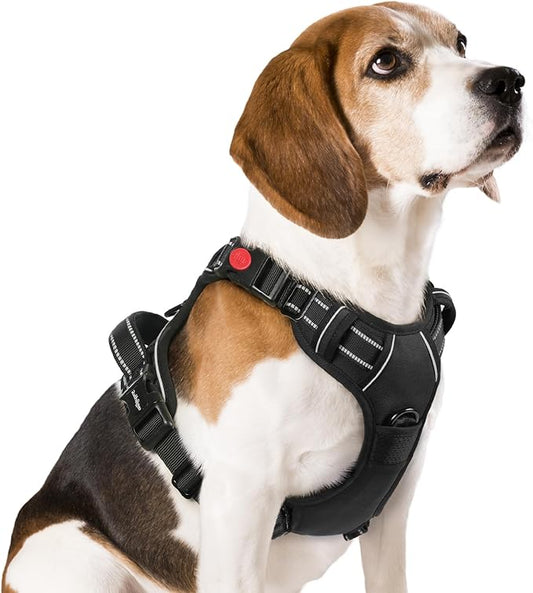 rabbitgoo Dog Harness Medium Sized, No Pull Pet Harness with 3 Buckles, Adjustable Soft Padded Dog Vest with Instant Control Handle, Easy Walking Reflective Pet Vest for Medium Dogs, Black, M