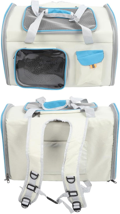 Pet Carrier Large Capacity, 20x12x13inch Cat Dog Carrier with Dual Shoulder Straps, Protable and Breathable Pet Travel Backpack, for Large and Medium Cats Dogs (White and Blue)