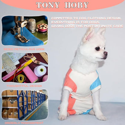 TONY HOBY Dog Pajamas, Female Dog Thermal Pajamas, Fashion Clashing Color Pet Clothes for Small Medium Dog (Blue&Orange, Girl, XS)