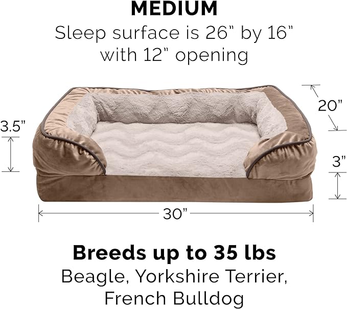 Furhaven Orthopedic Dog Bed for Medium/Small Dogs w/ Removable Bolsters & Washable Cover 35 lbs