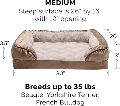 Furhaven Cooling Gel Dog Bed for Medium/Small Dogs w/ Removable Bolsters & Washable Cover 35 lbs