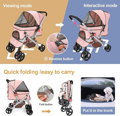 Pet Dog Stroller for Medium Small Dogs Cats (Pink-1)