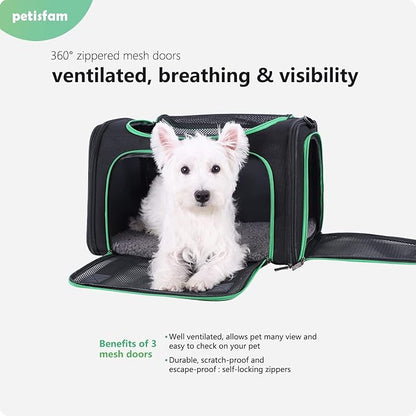 Easy Vet Visit Pet Carrier for Medium Cats and Small Dogs. Safe, Comfortable and Convenient. Airline Approved, Top Loading and Collapsible (Black)