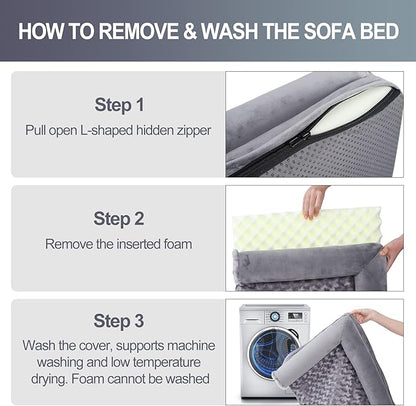 Orthopedic Pet Bed Deluxe Plush L-Shaped Couch with Waterproof Lining Bolster Sleeping Sofa with Removable Washable Cover & Nonskid Bottom for Medium Dogs